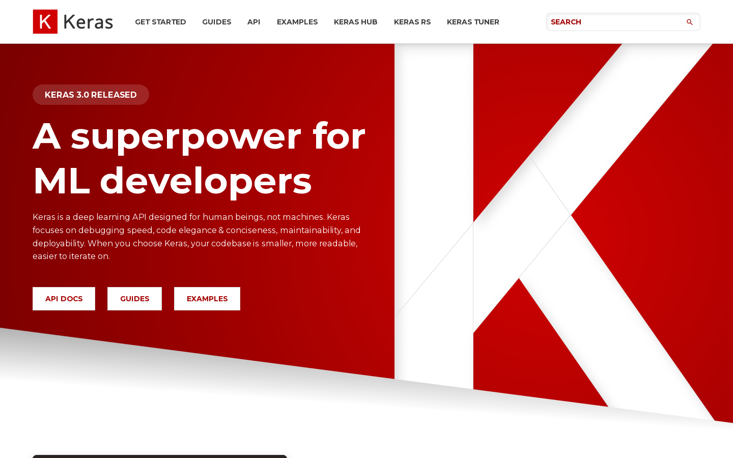 Keras Homepage screenshot