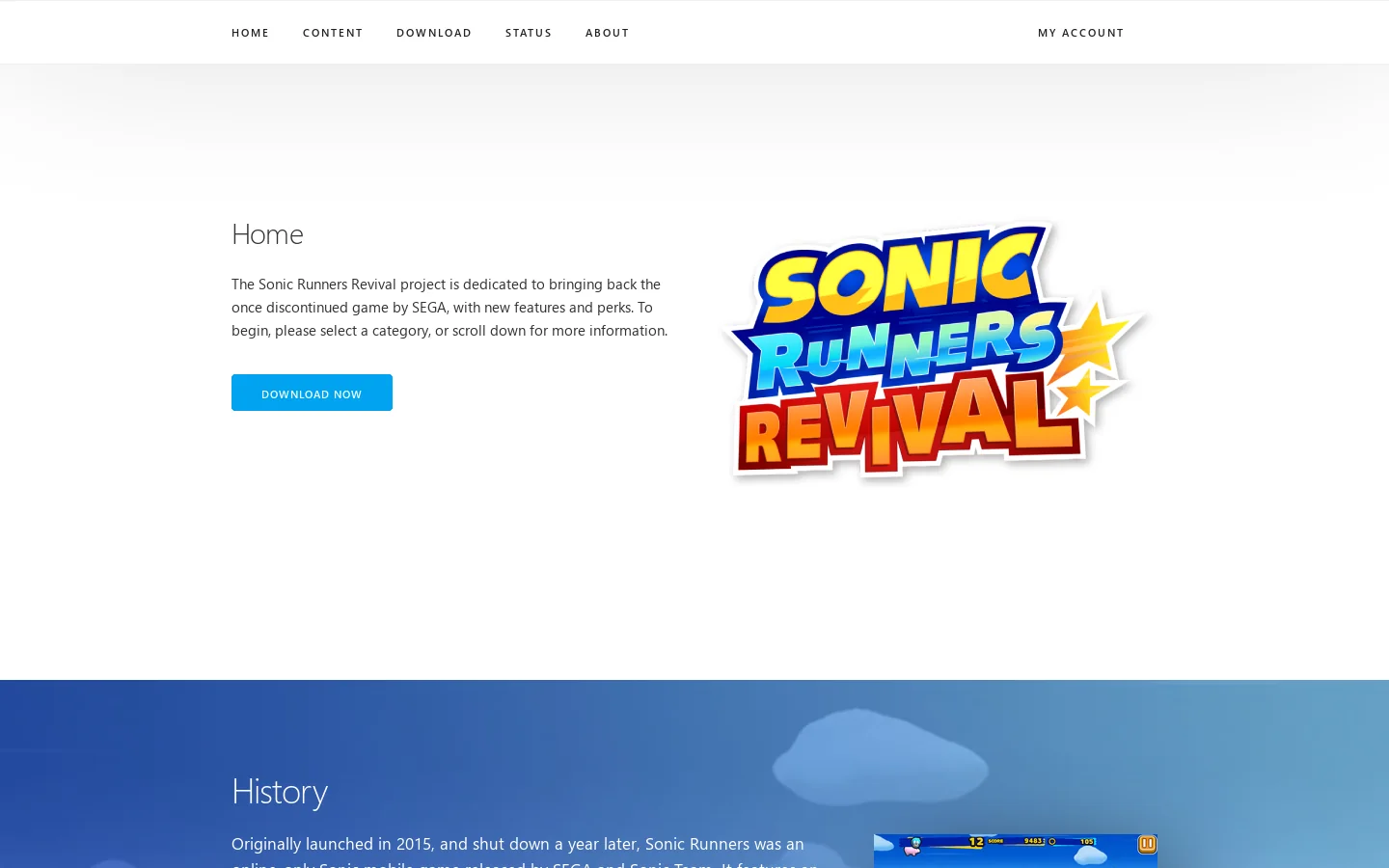 Sonic Runners Revival Homepage screenshot