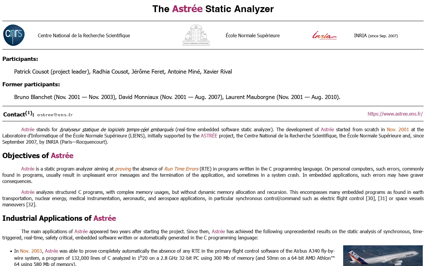 The Astrée Static Analyzer Homepage screenshot