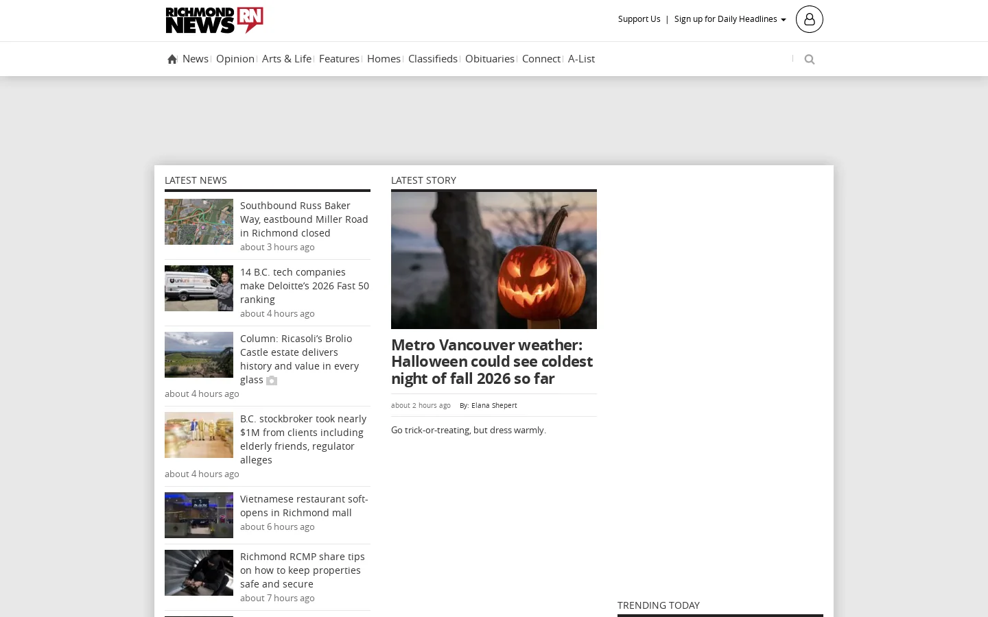 Richmond News Homepage screenshot