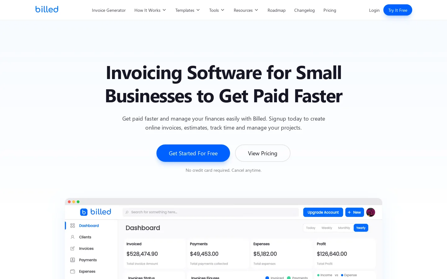 Invoicing for Small Businesses & Freelancers Homepage screenshot