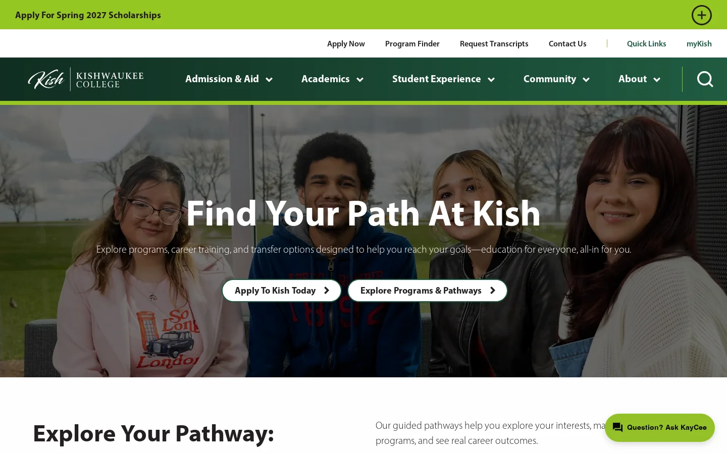 Kishwaukee College Homepage screenshot