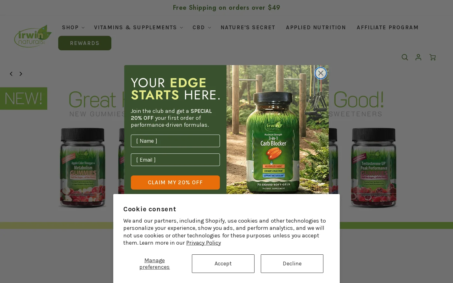 Irwin Naturals Homepage screenshot