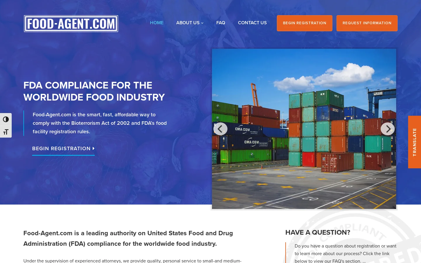 Food Agent Homepage screenshot