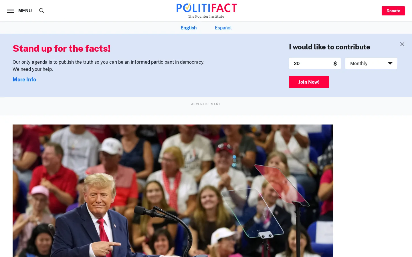 PolitiFact Homepage screenshot