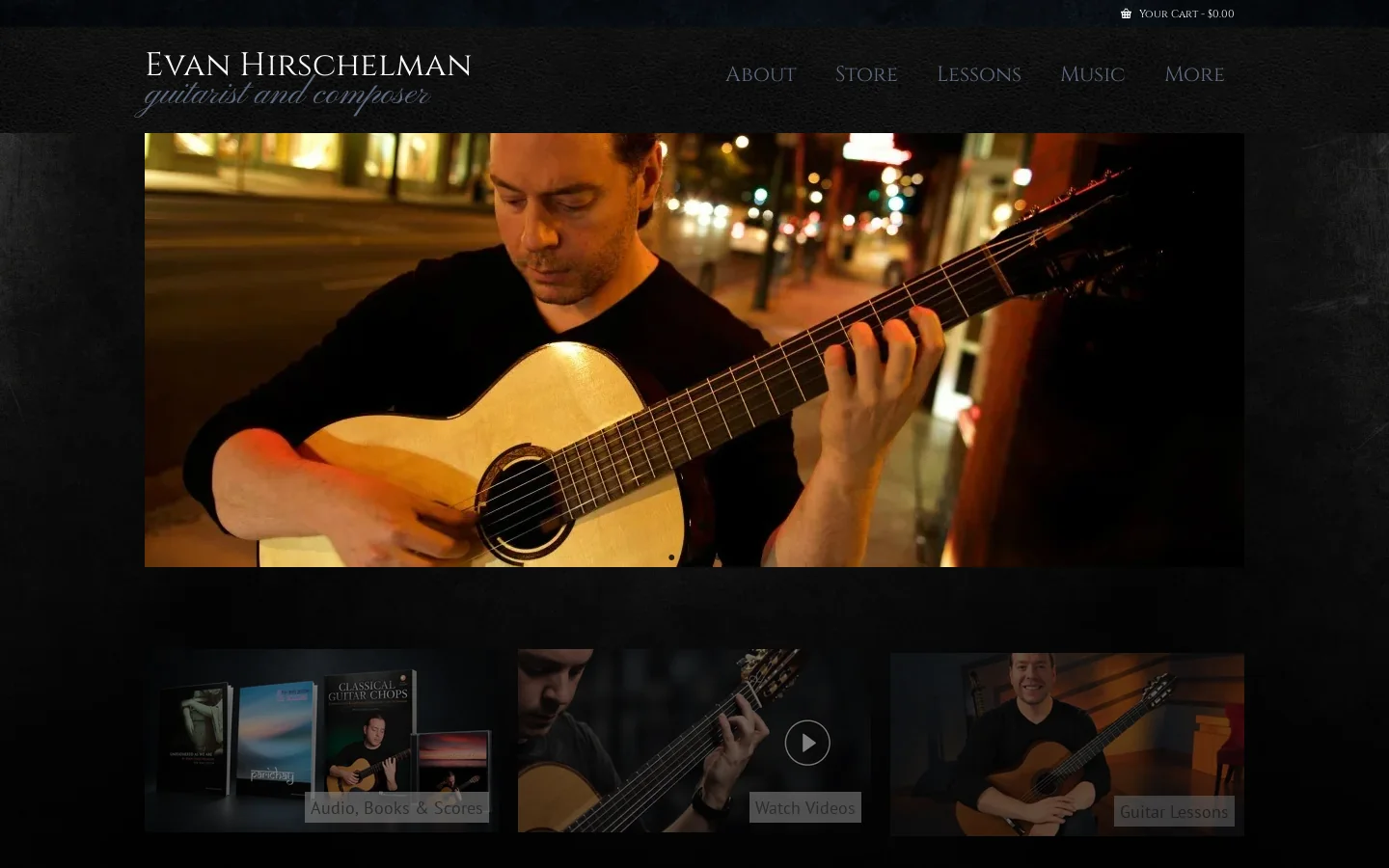 Evan Hirschelman Guitarist and Composer - www.theguitarist.net Homepage screenshot