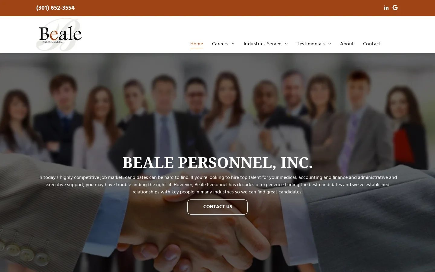 Executive & Healthcare Staffing Agency, Legal Support, Administrative, Recruiting: Bethesda, MD Homepage screenshot