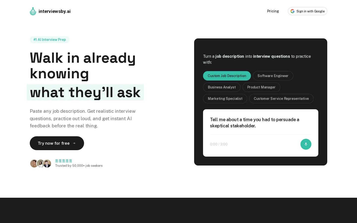 Interviews by AI Homepage screenshot