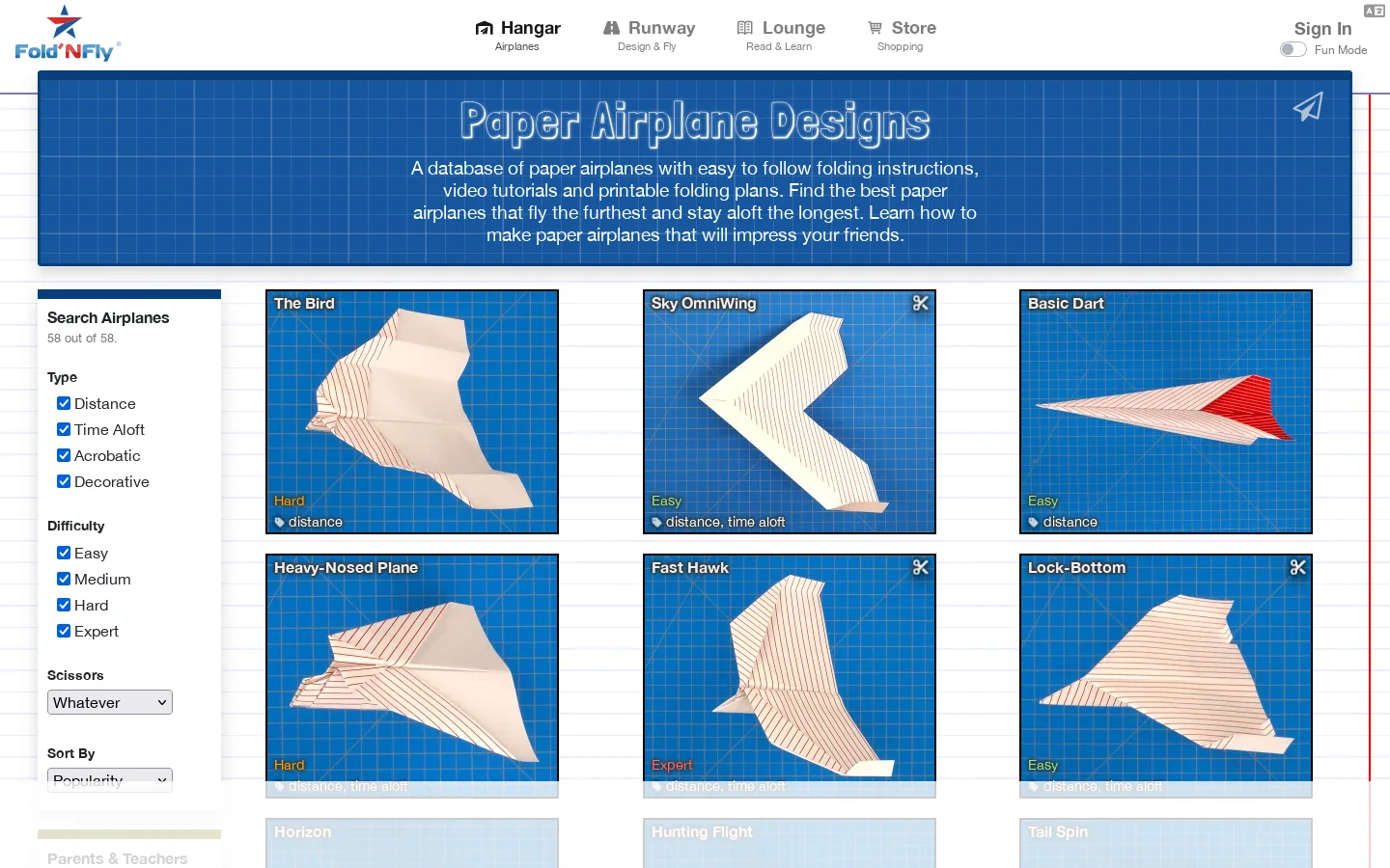 Fold 'N Fly » Paper Airplane Folding Instructions Homepage screenshot