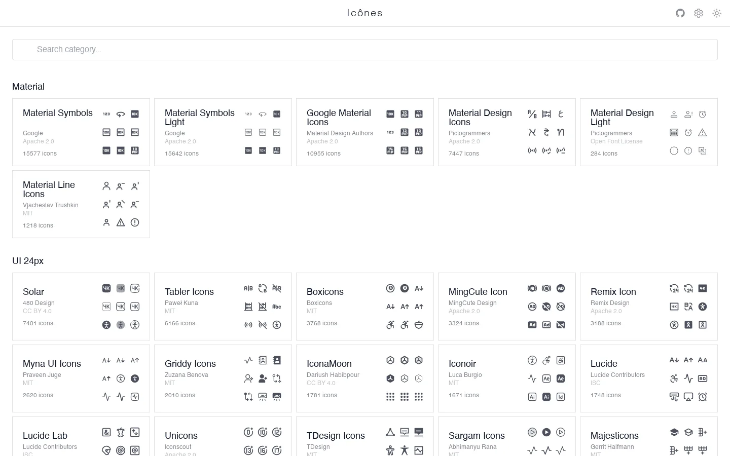 Icônes Homepage screenshot