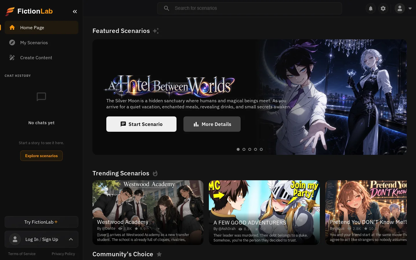 FictionLab Homepage screenshot