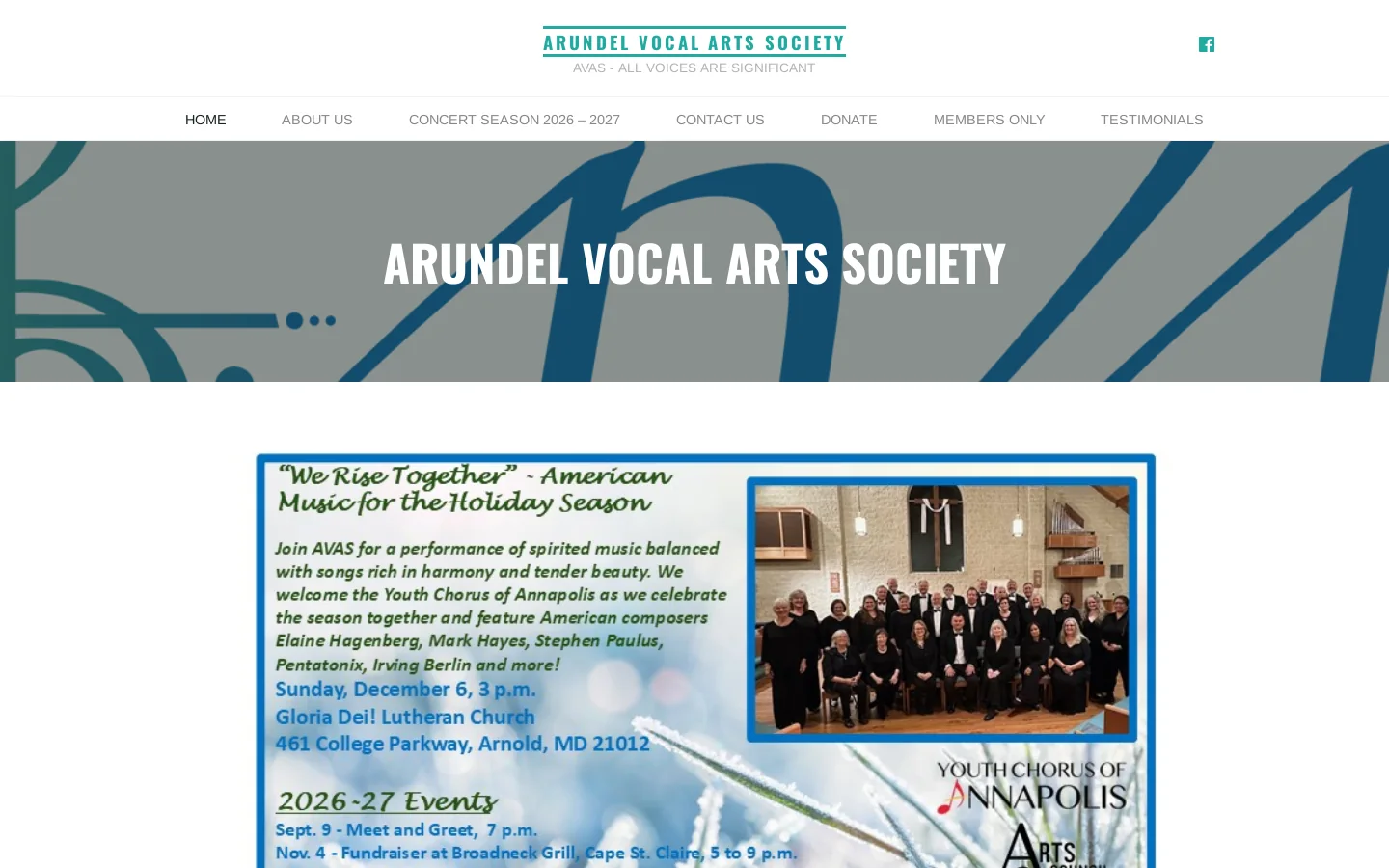 Arundel Vocal Arts Society Homepage screenshot
