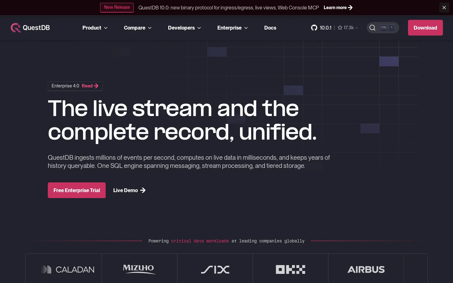 QuestDB Homepage screenshot