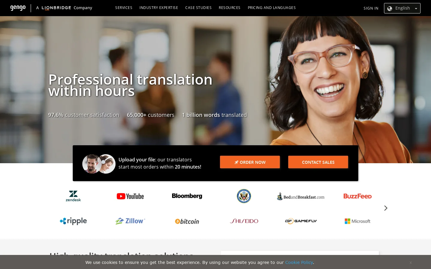 Gengo Translation Homepage screenshot