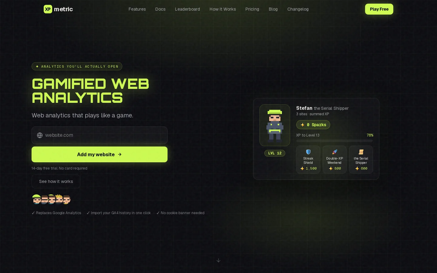 XPmetric Homepage screenshot
