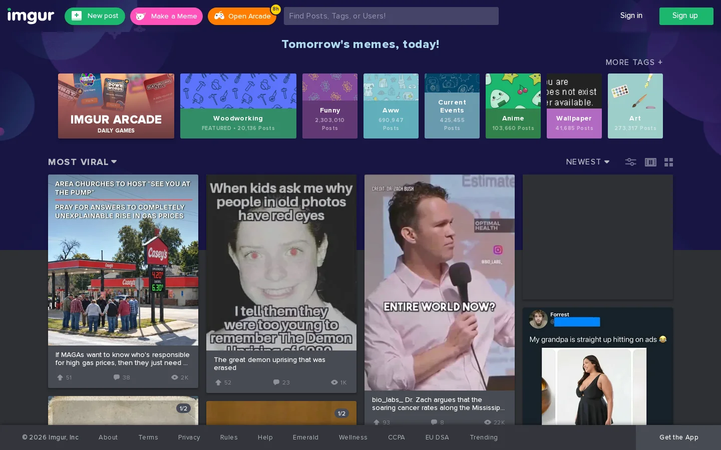 Imgur Homepage screenshot