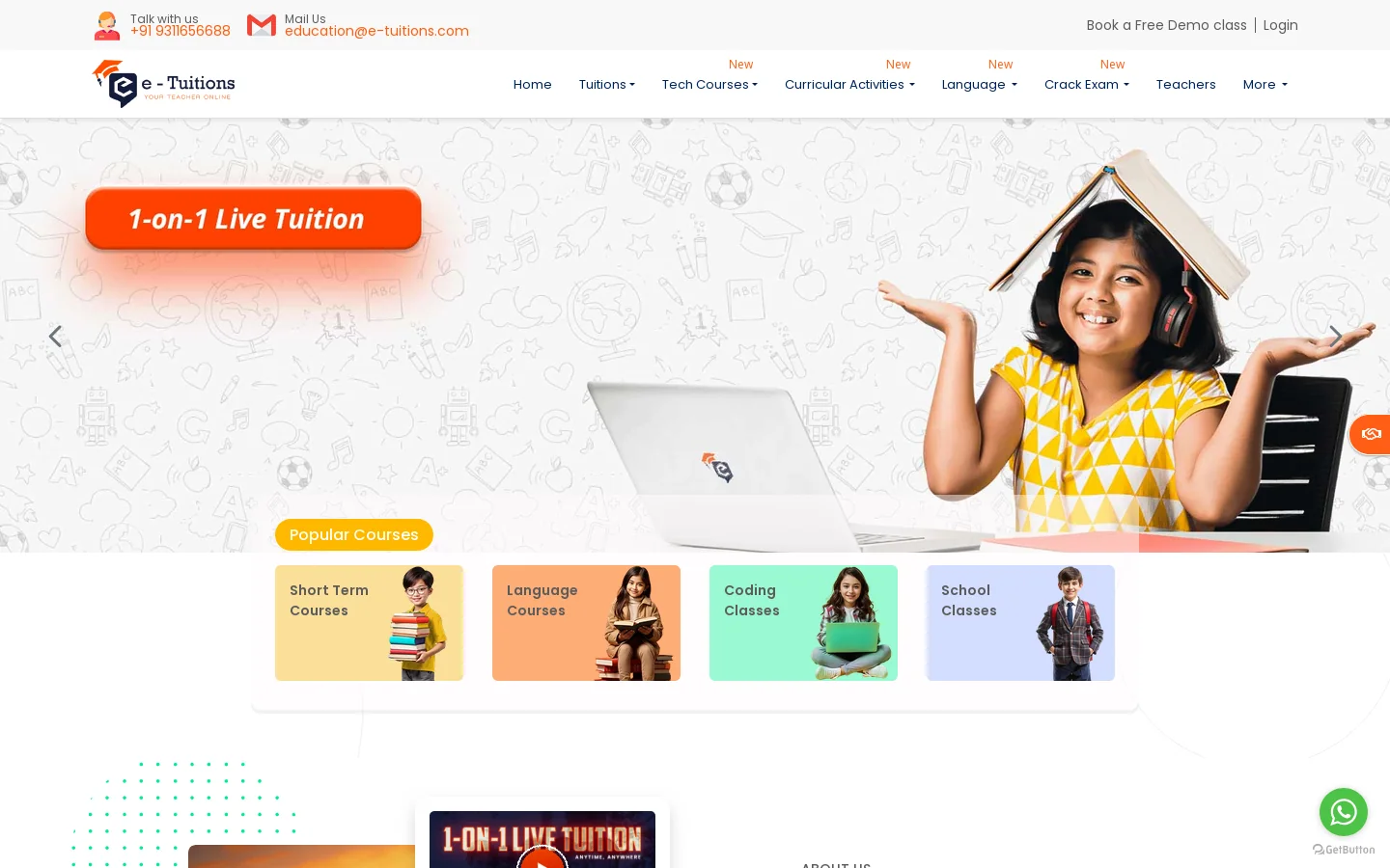 e-Tuitions Homepage screenshot