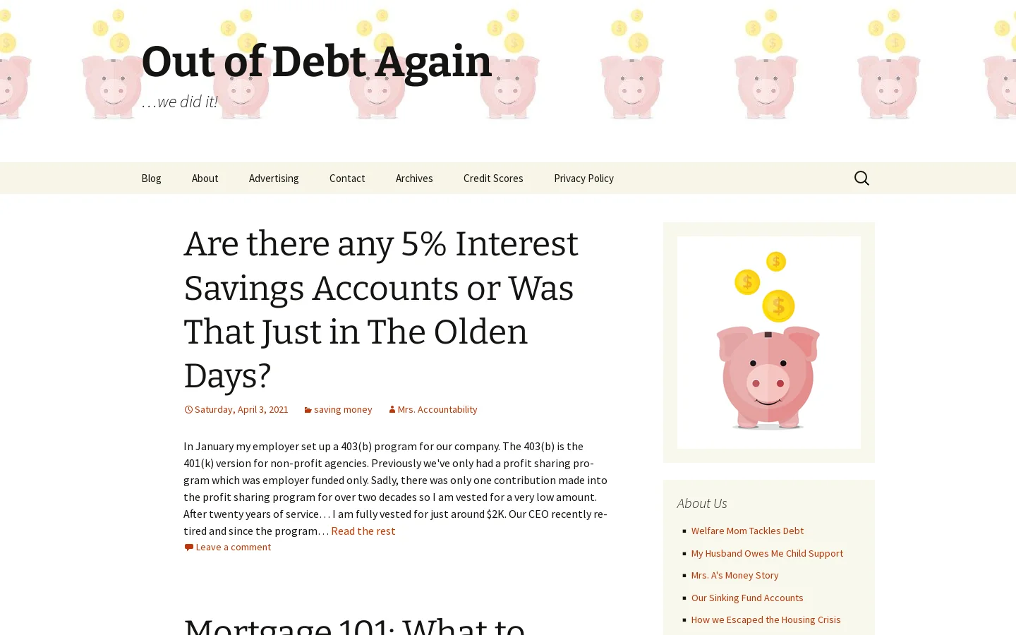 Out of Debt Again Homepage screenshot