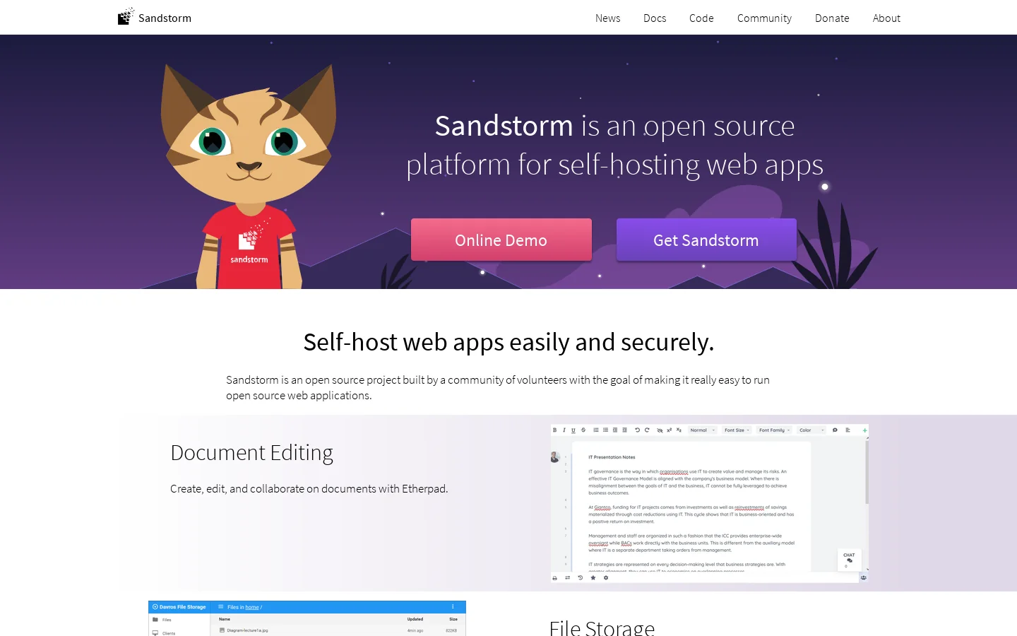 Sandstorm Homepage screenshot