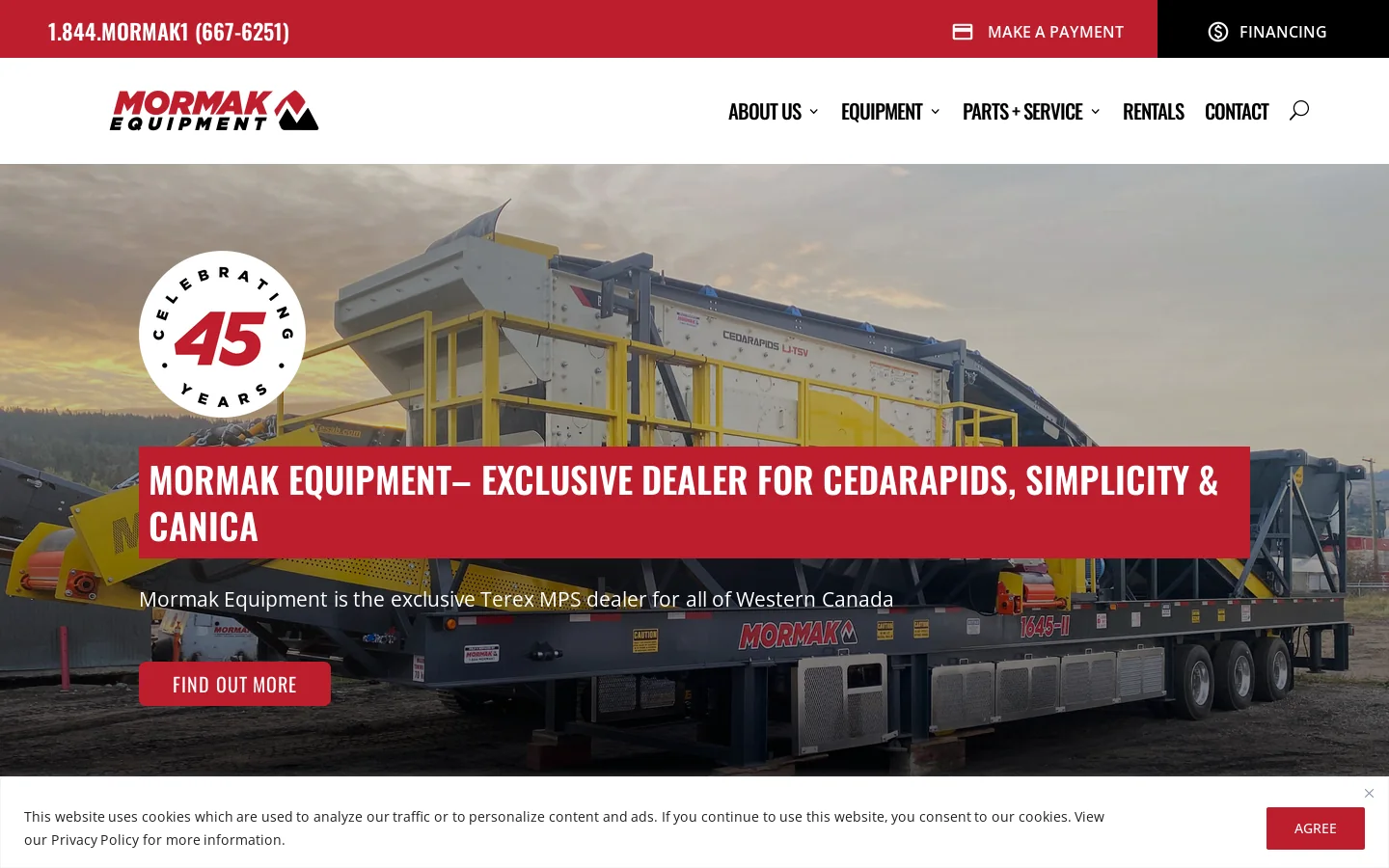 Mormak Equipment Homepage screenshot