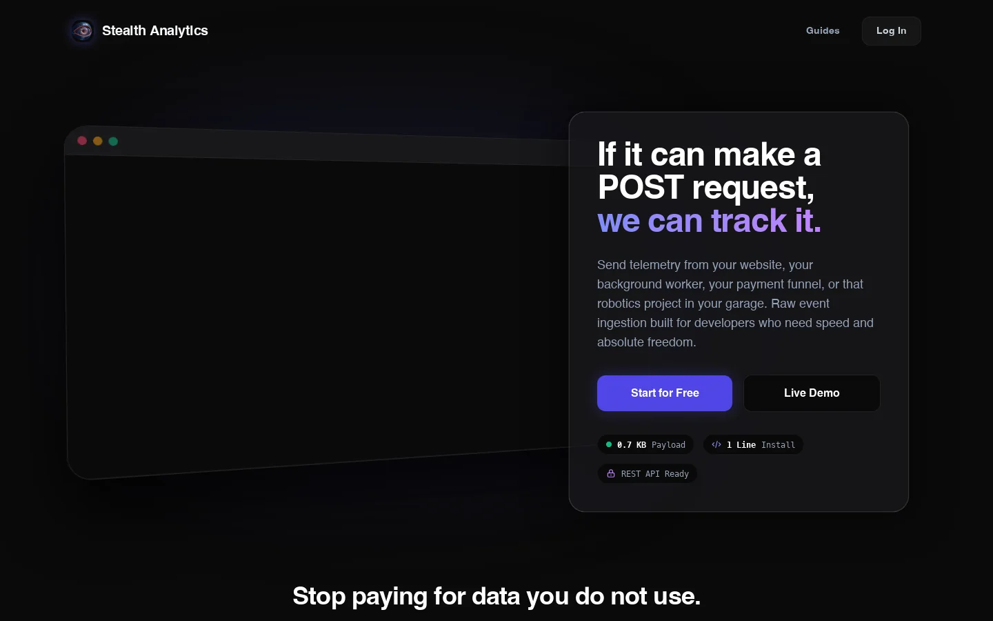 Stealth Analytics Homepage screenshot