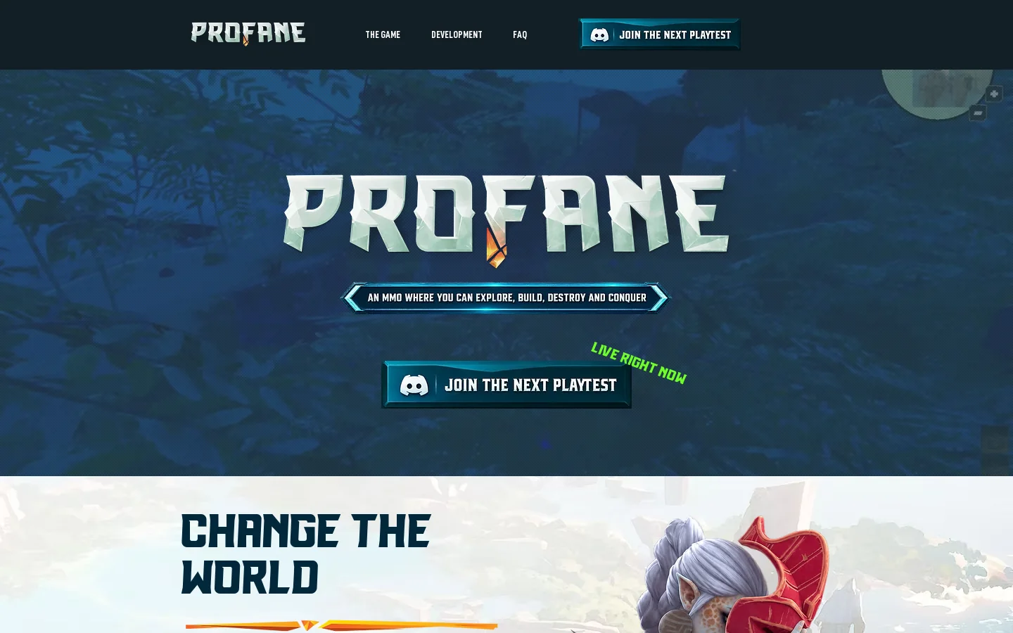 Profane MMORPG Homepage screenshot