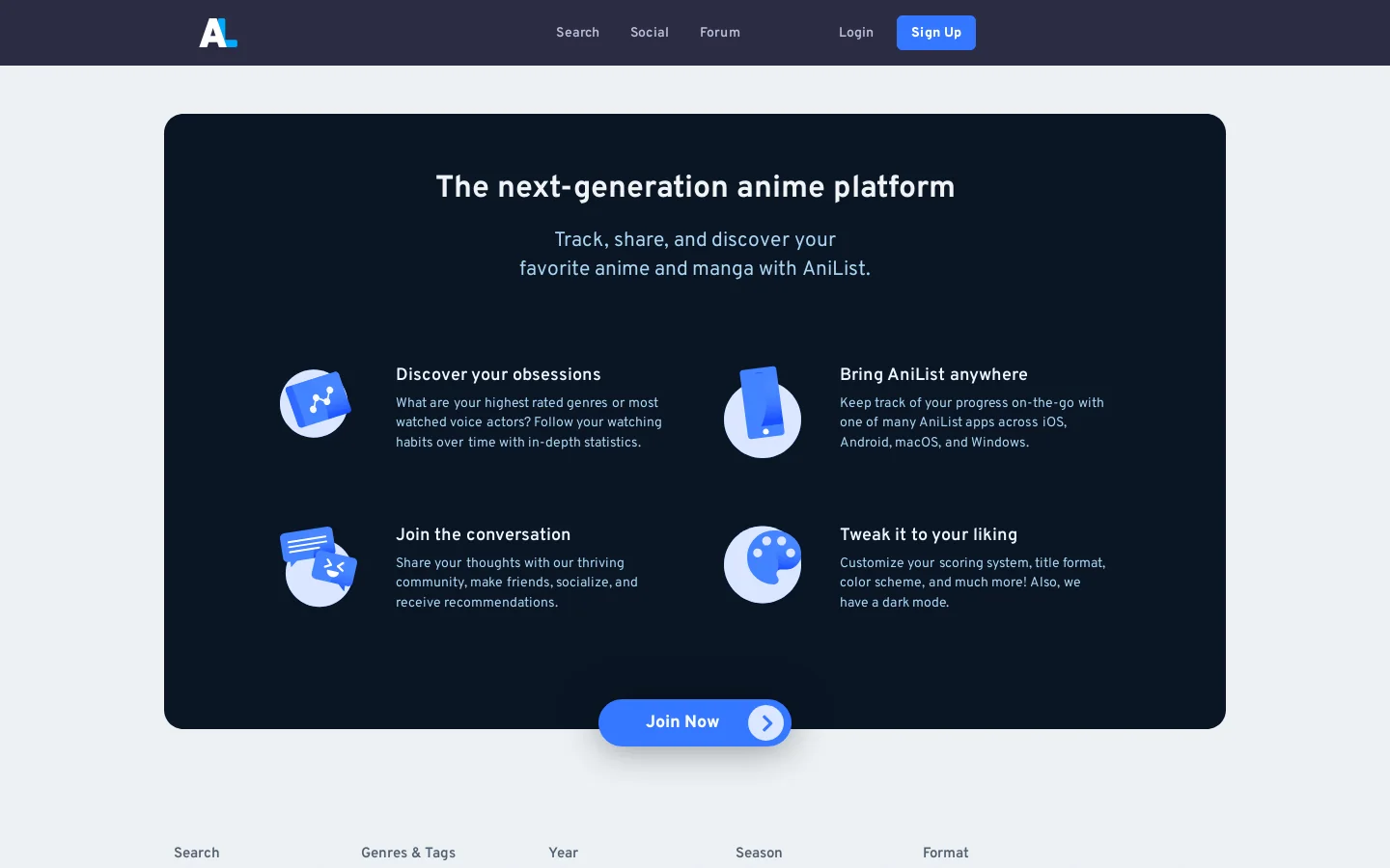 AniList Homepage screenshot
