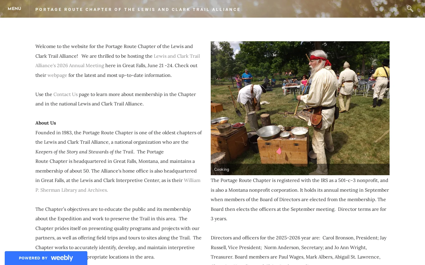 PORTAGE ROUTE CHAPTER OF THE LEWIS AND CLARK TRAIL ALLIANCE - Home Homepage screenshot