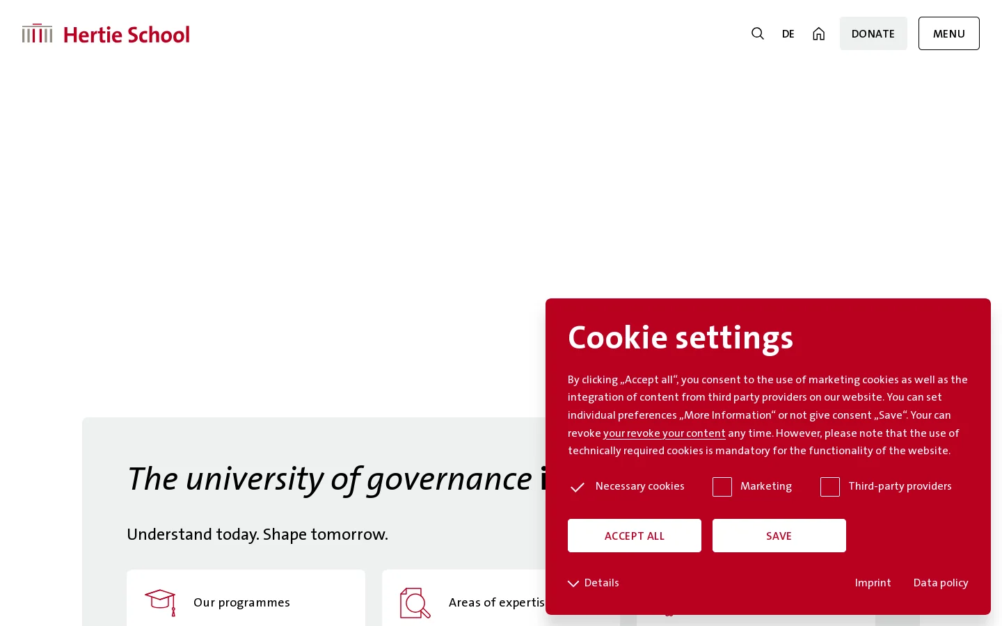 Welcome to the Hertie School in Berlin Homepage screenshot