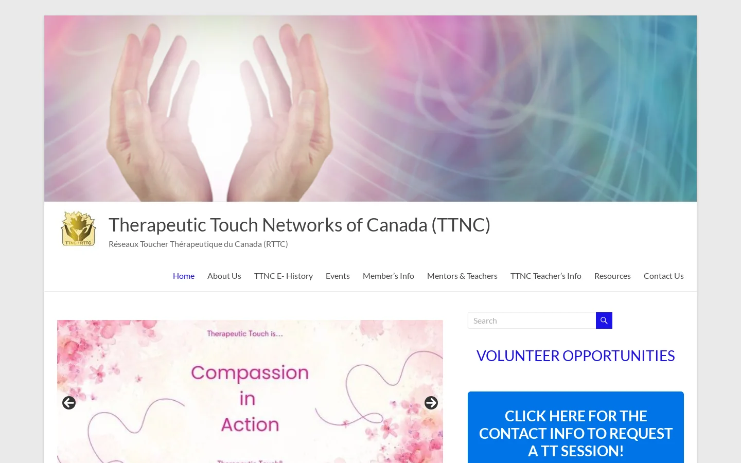 Therapeutic Touch | Therapeutic Touch® Networks of Canada Homepage screenshot