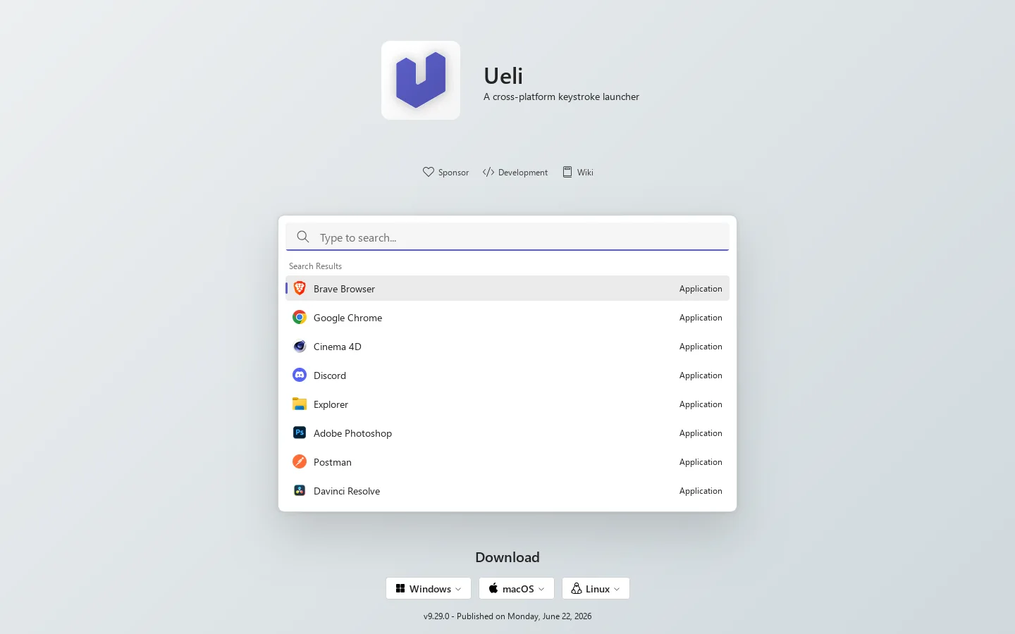 Ueli Homepage screenshot