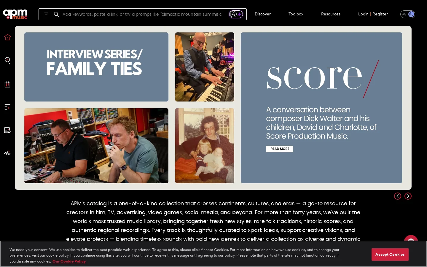 APM Music Homepage screenshot