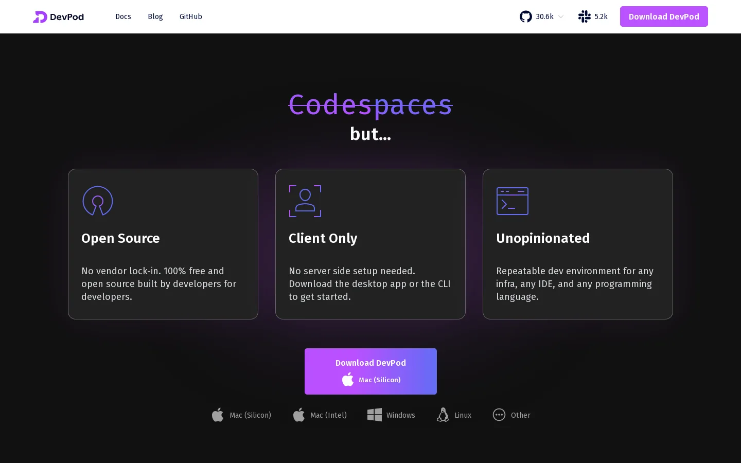 DevPod Homepage screenshot