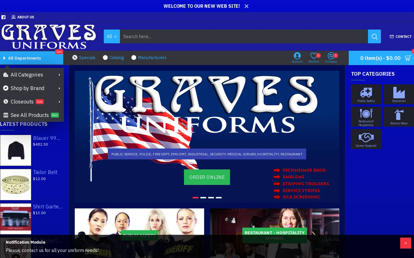 Graves Uniforms Homepage screenshot