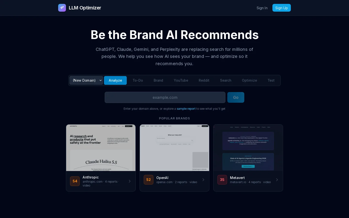 LLM Optimizer Homepage screenshot
