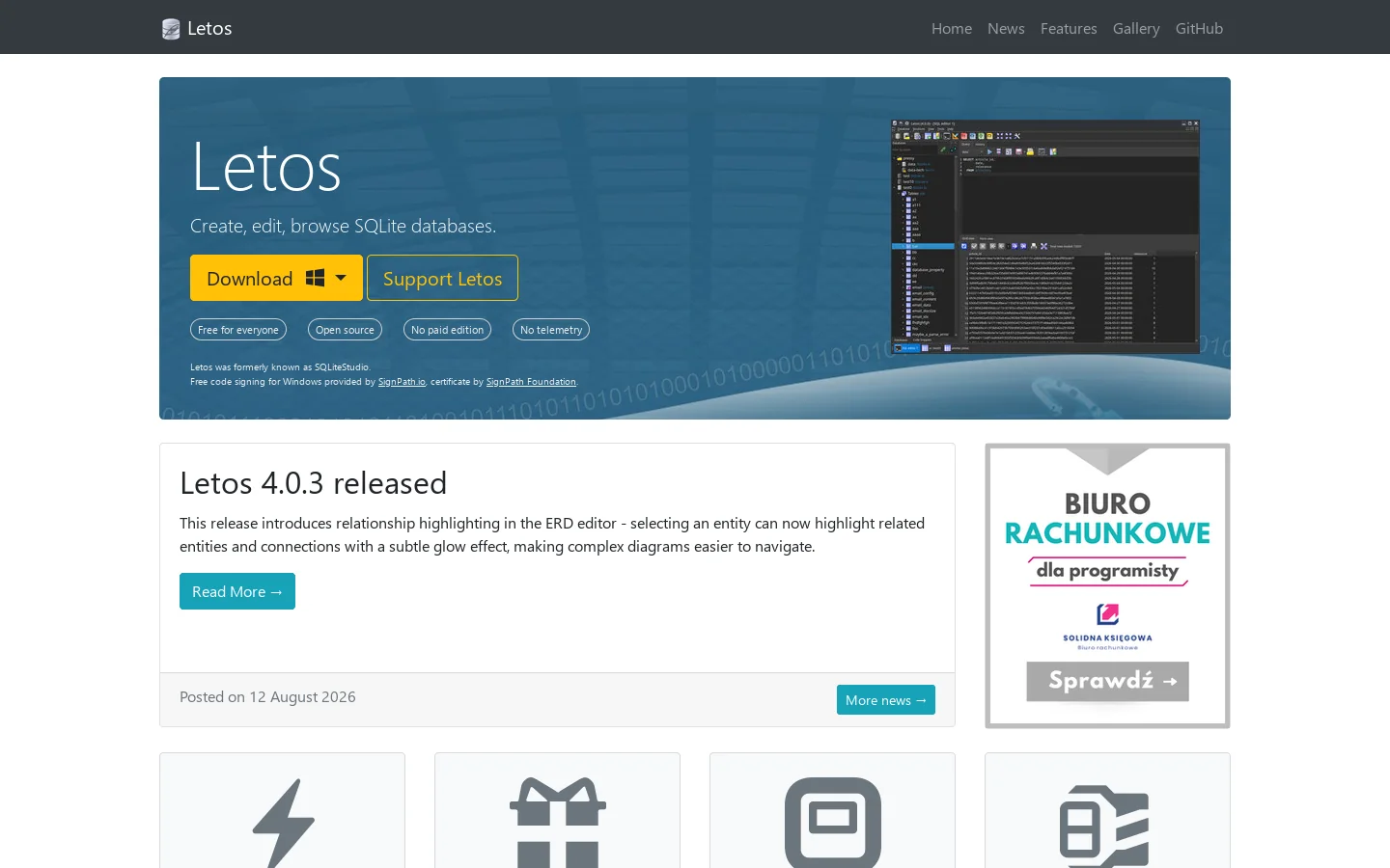 Letos Homepage screenshot