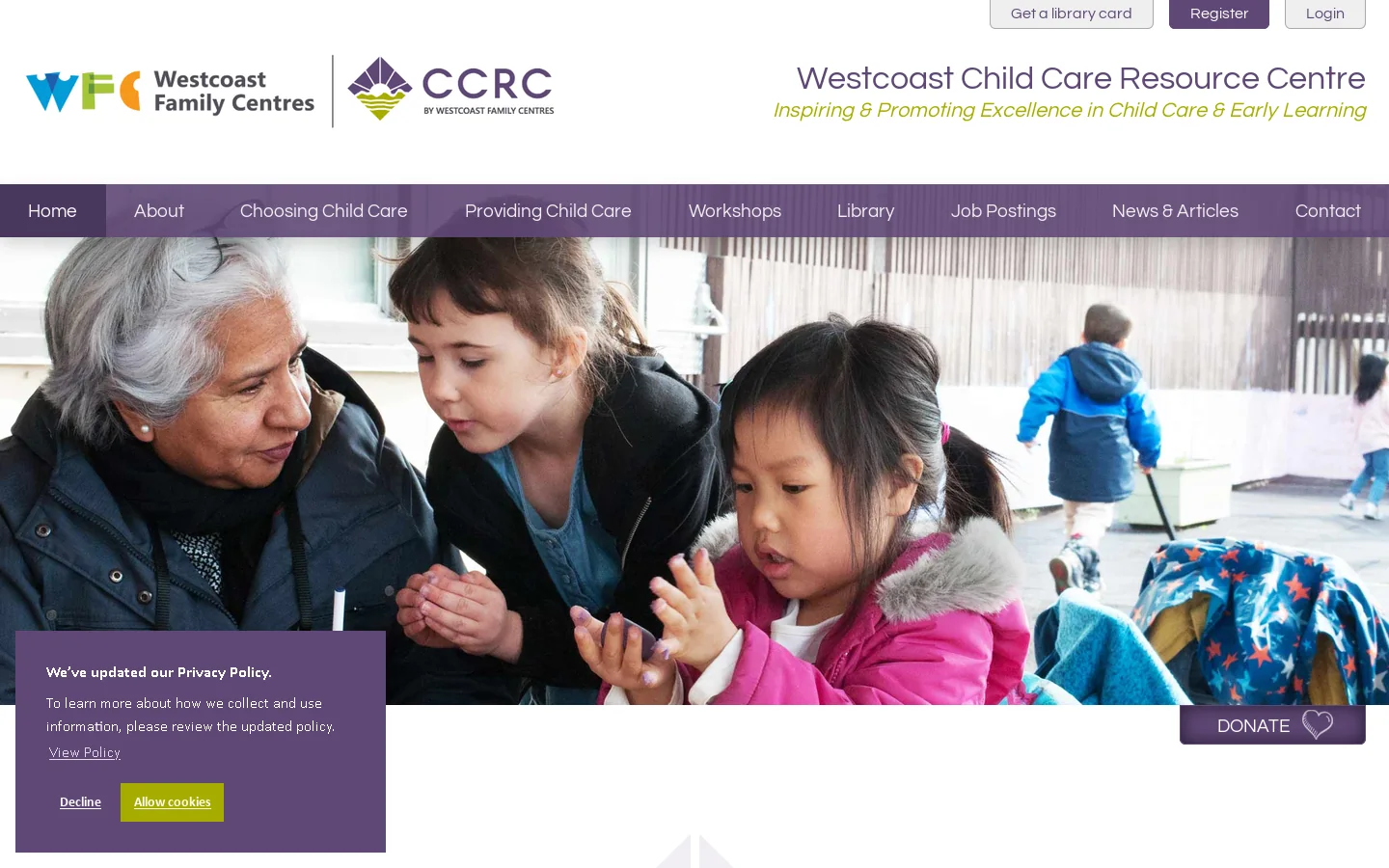 Westcoast Child Care Resource Centre Homepage screenshot