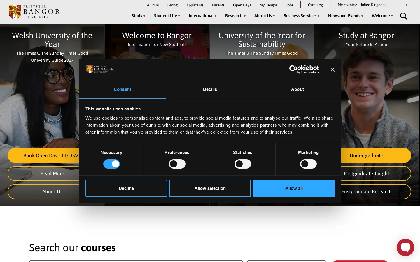 Bangor University Homepage screenshot