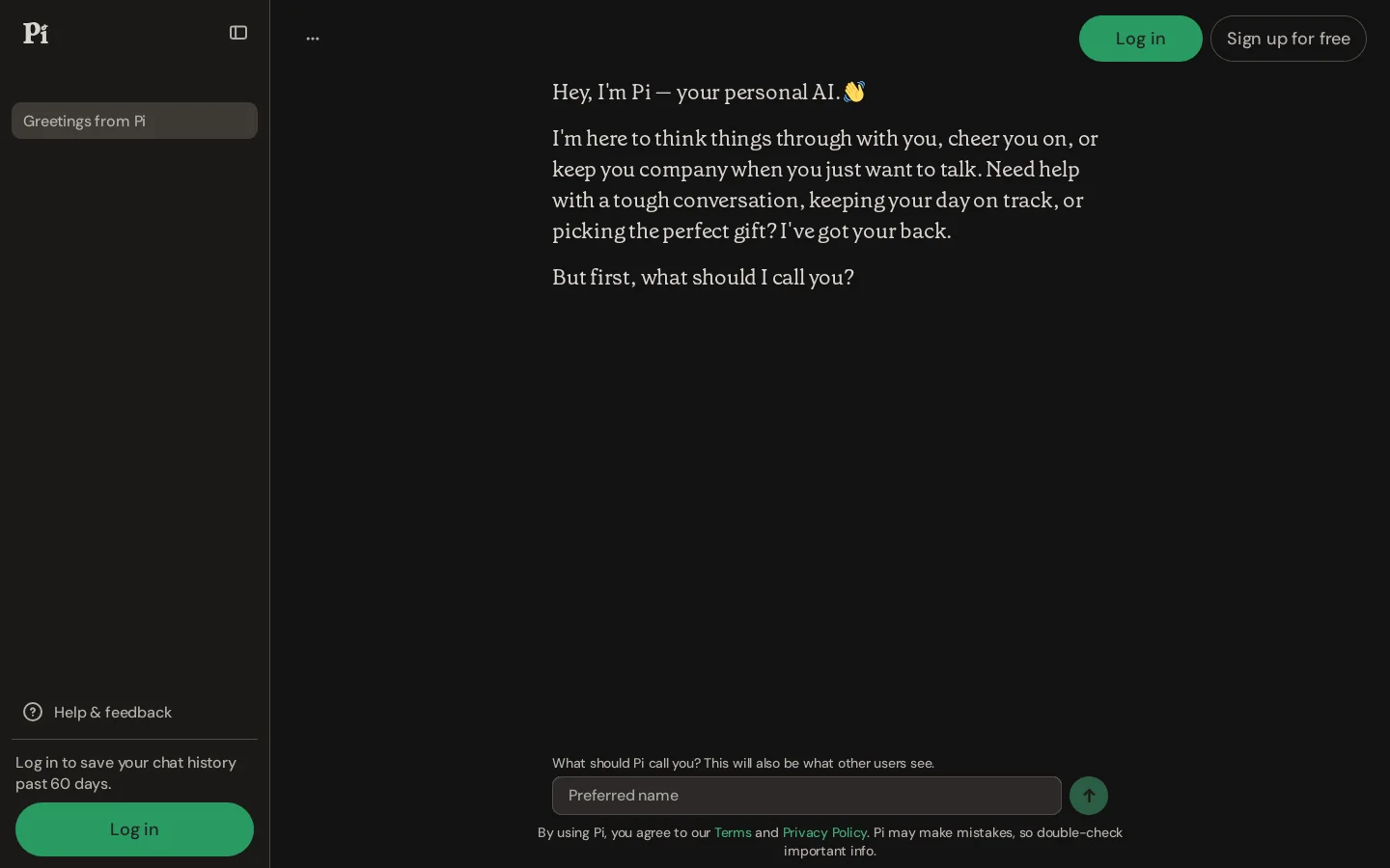 Pi, your personal AI Homepage screenshot