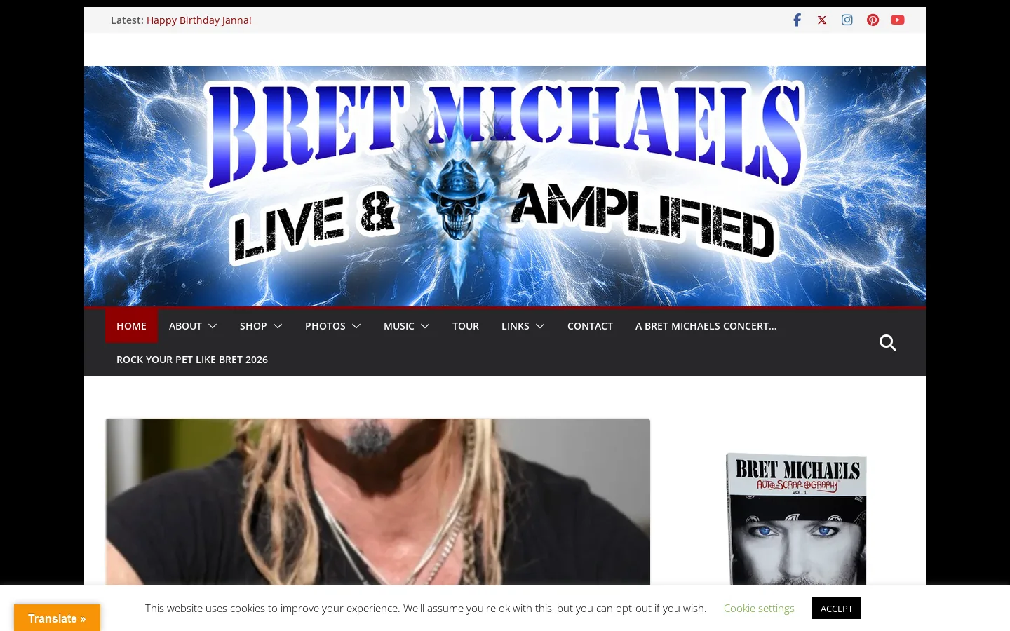 Bret Michaels Official Web Site Homepage screenshot
