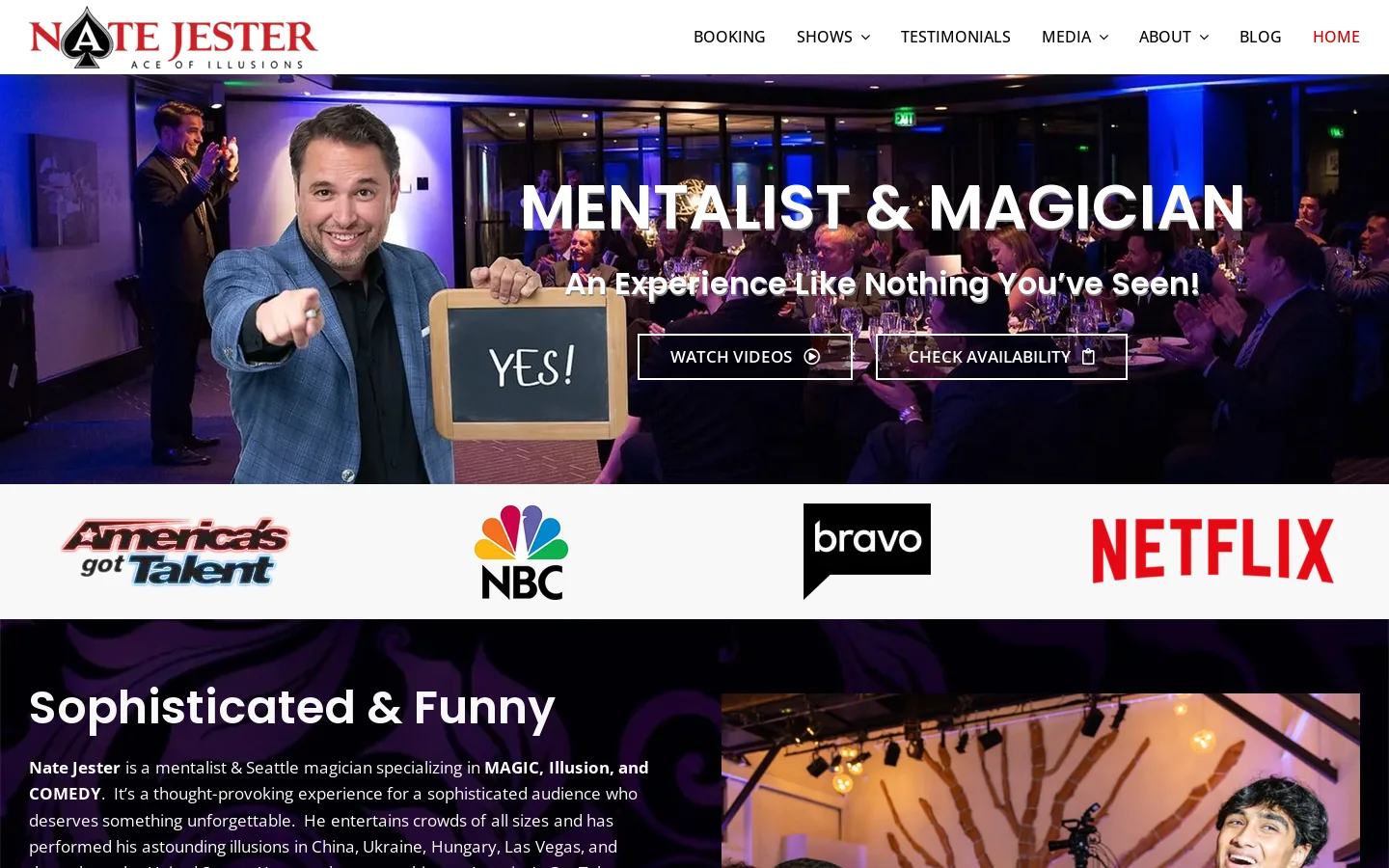 Top Seattle Magician & Mentalist, Nate Jester Homepage screenshot