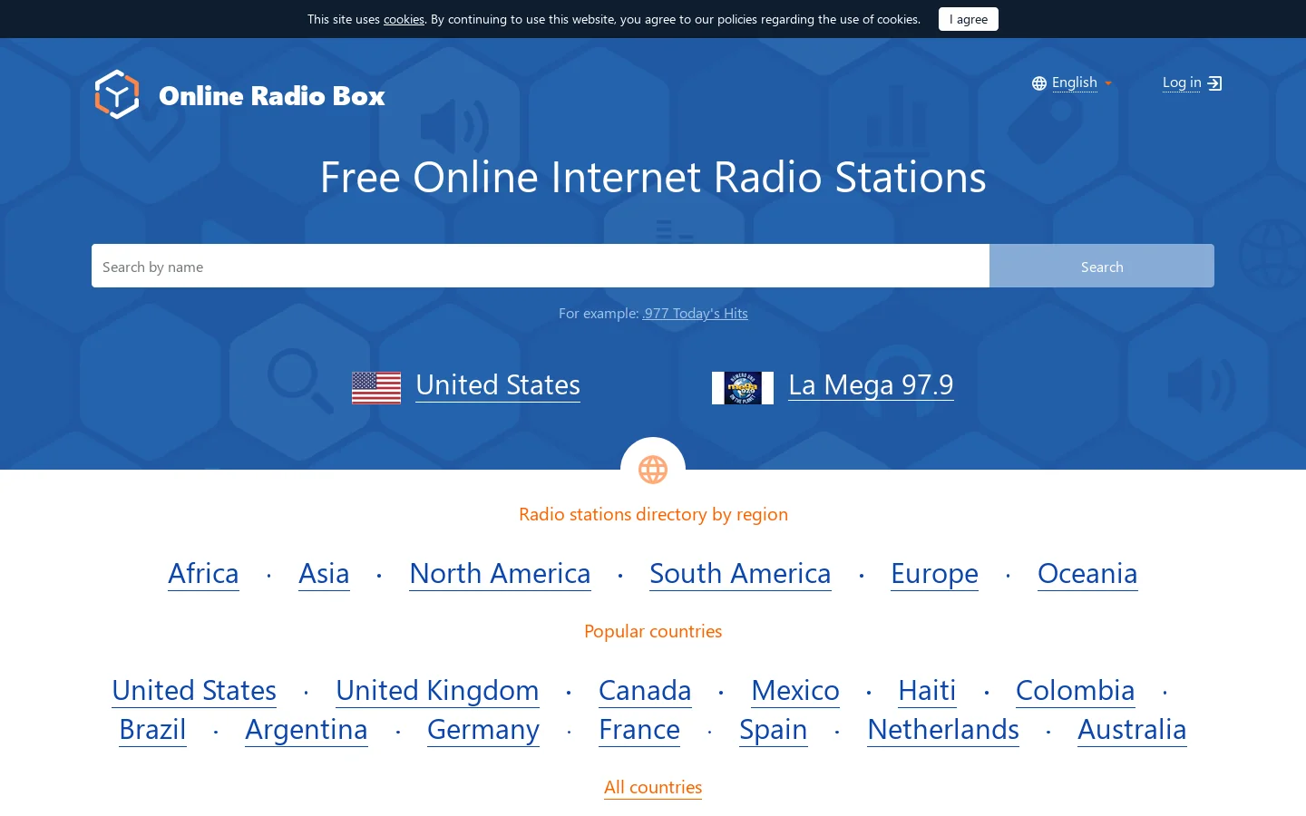 Free online radio stations – listen for free at OnlineRadioBox.com Homepage screenshot