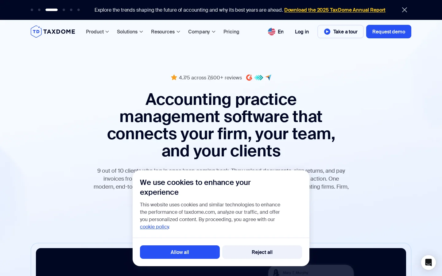 TaxDome Homepage screenshot