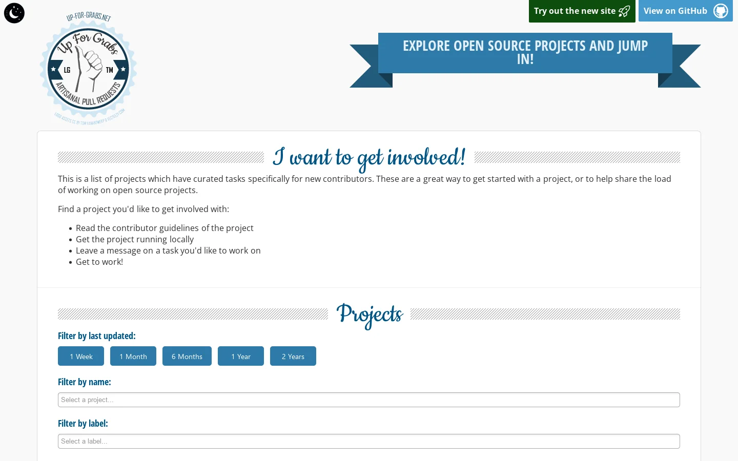 Up For Grabs Homepage screenshot