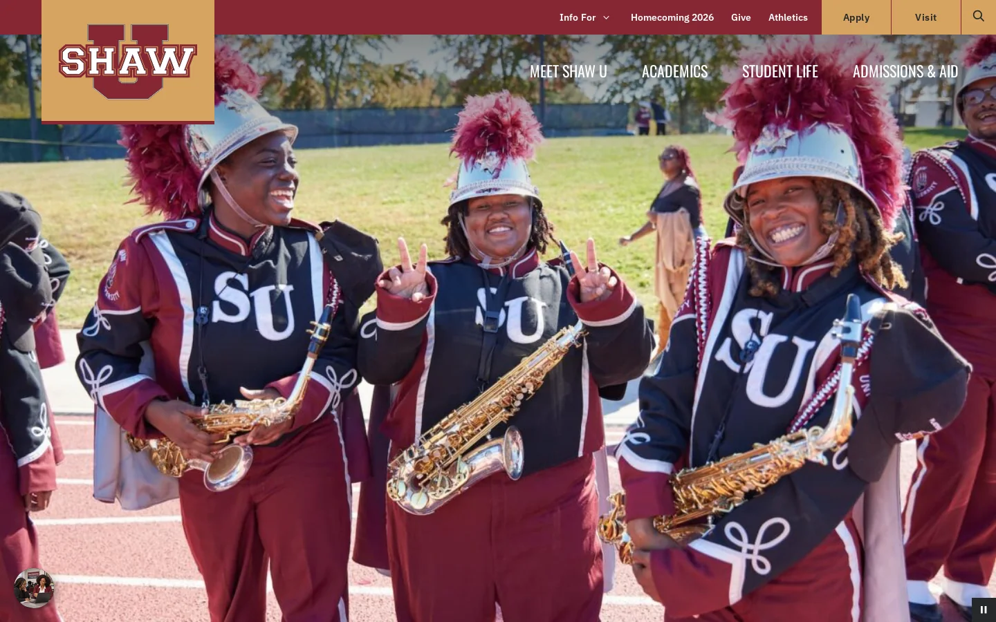 Shaw University Homepage screenshot