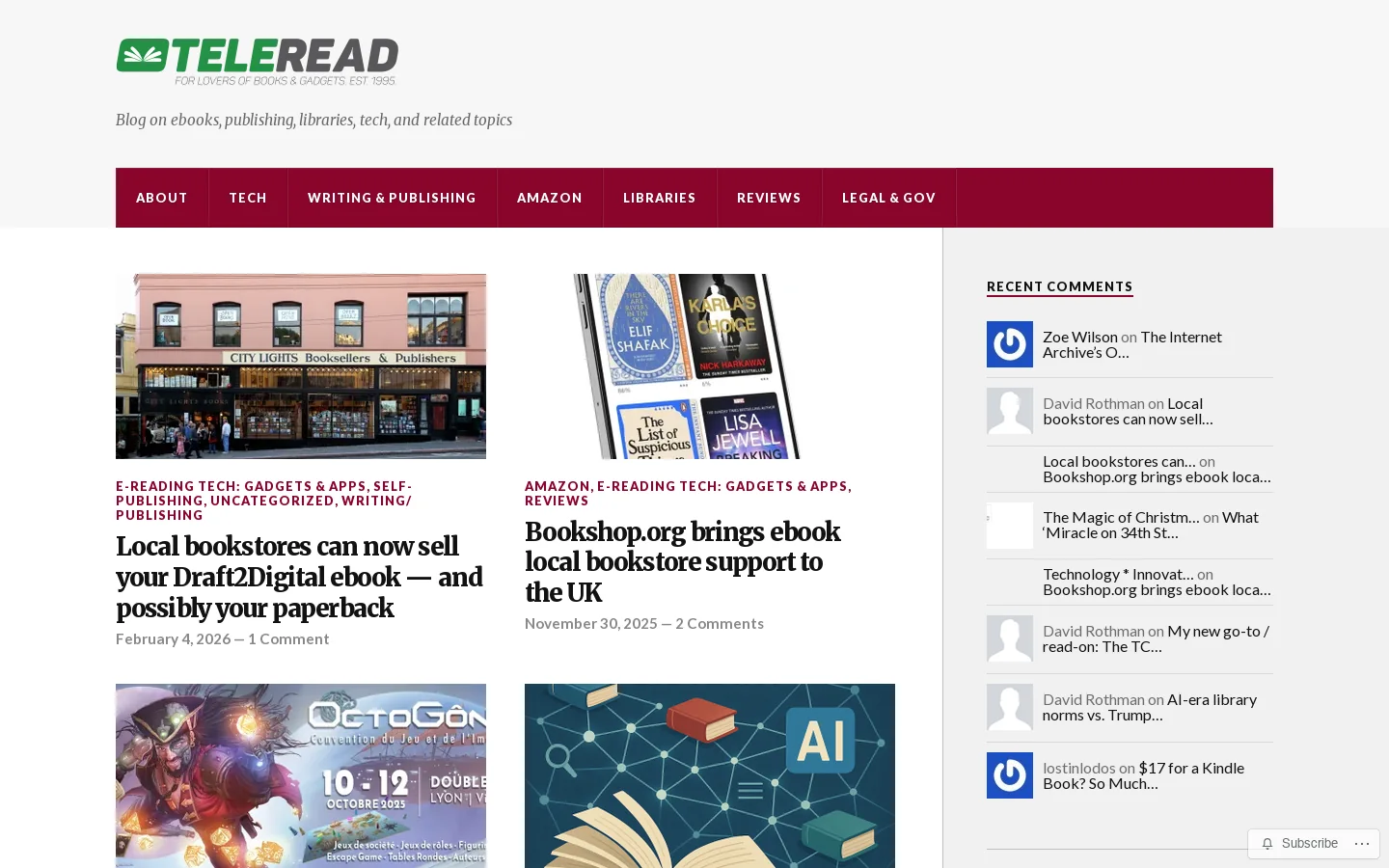 Blog on ebooks, publishing, libraries, tech, and related topics Homepage screenshot