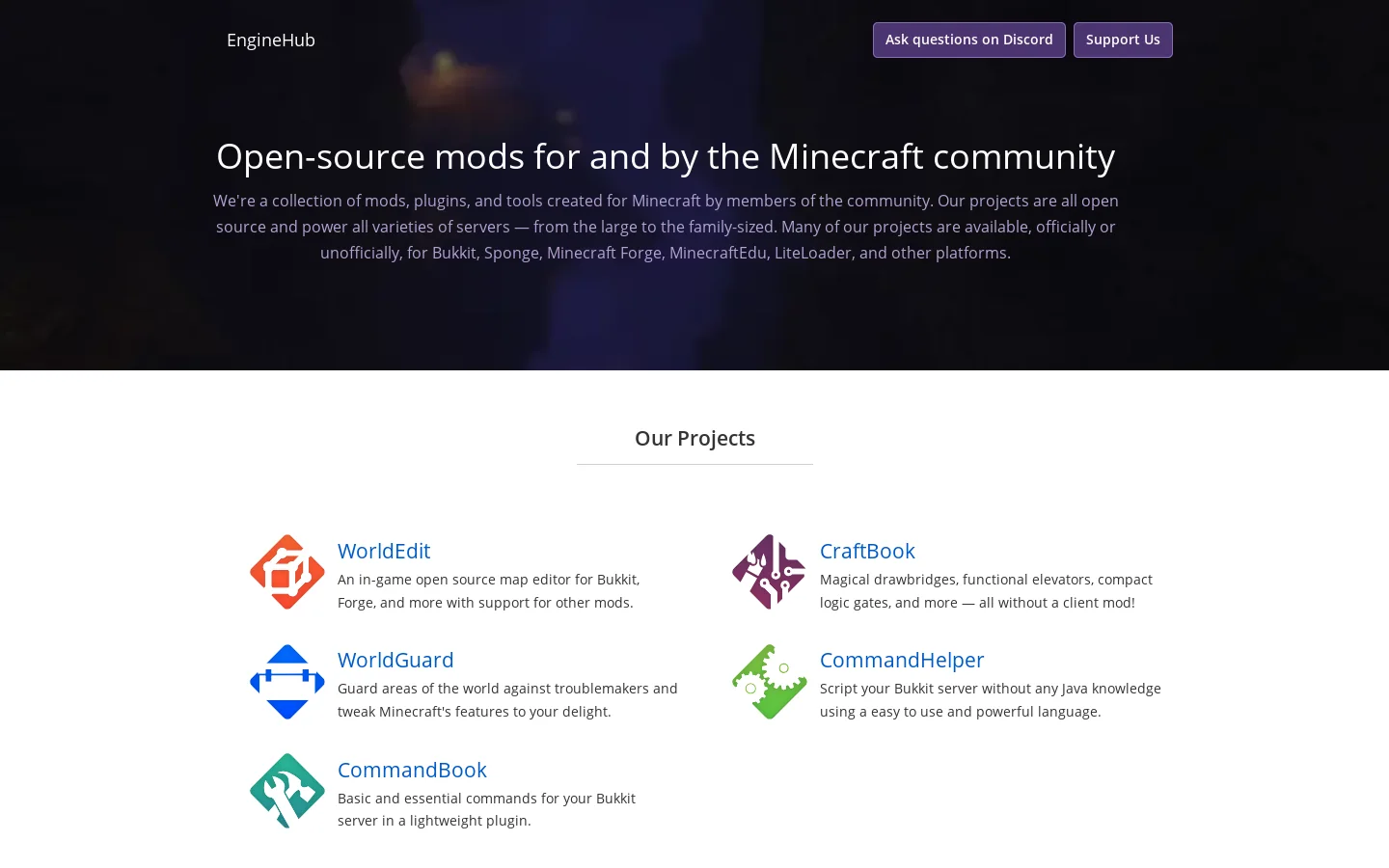 EngineHub Homepage screenshot