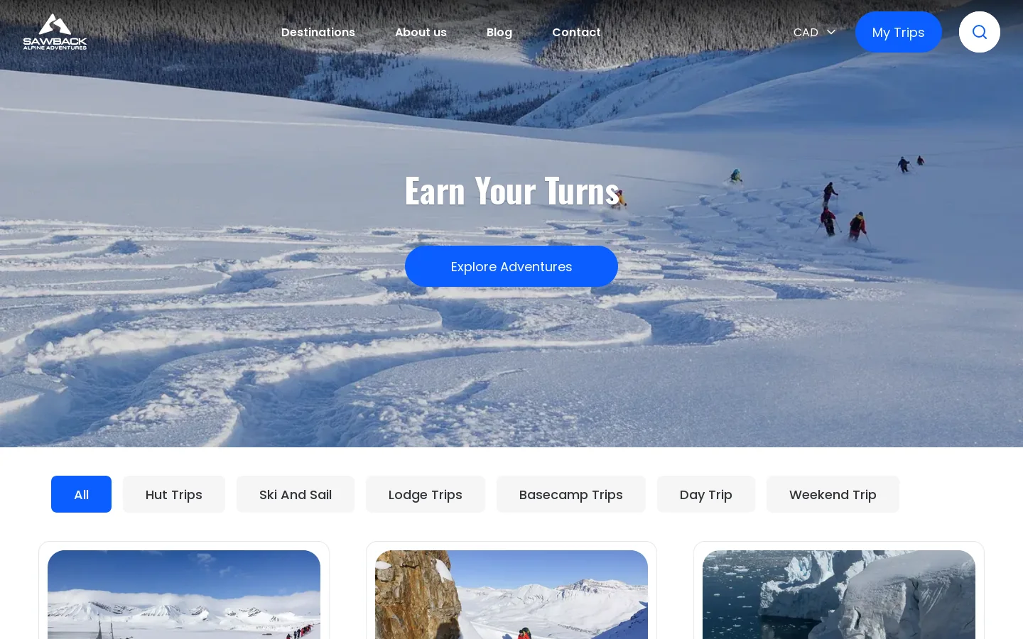 Sawback Alpine Adventures Homepage screenshot