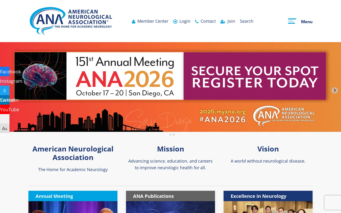 Home - ANA: American Neurological Association Homepage screenshot