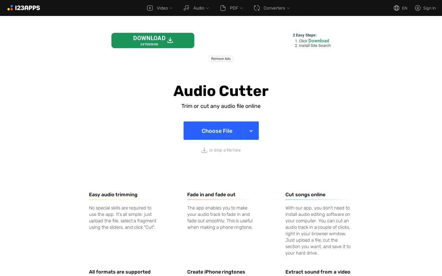 Online MP3 Cutter - Cut Songs, Make Ringtones Homepage screenshot